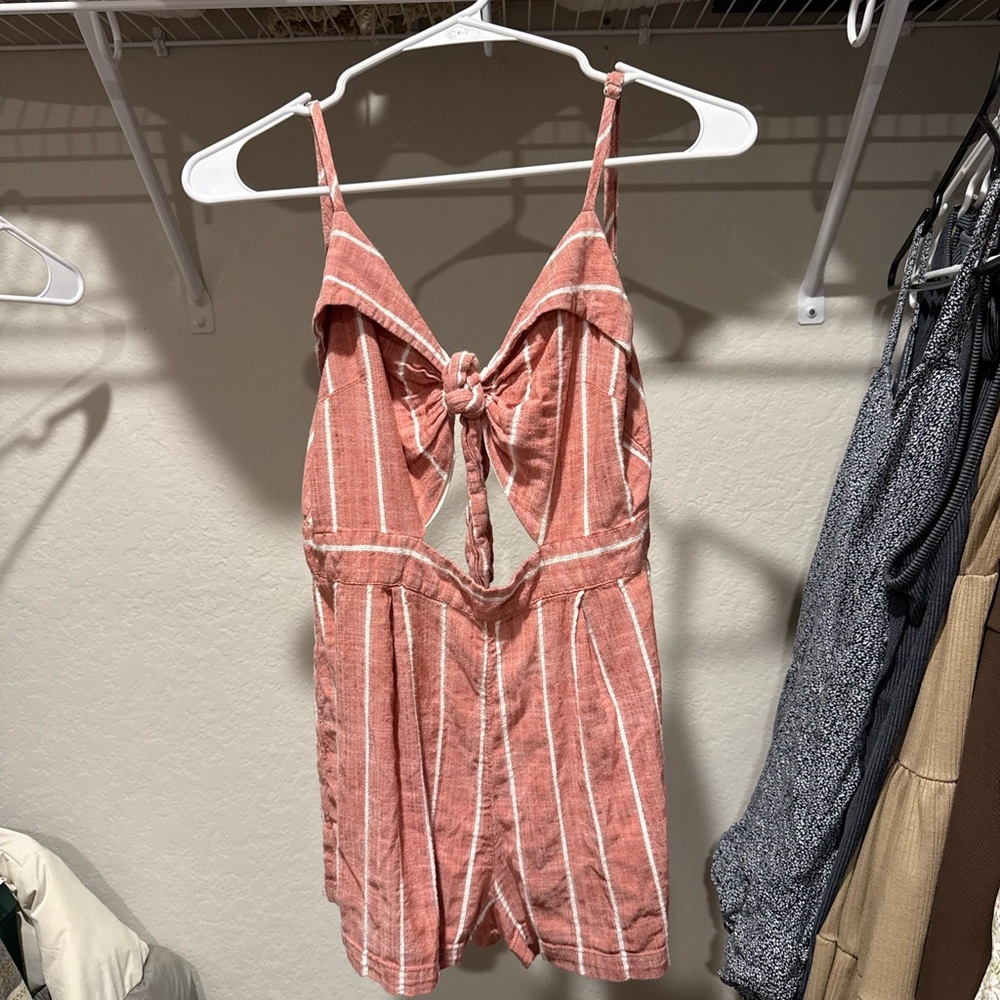 Striped Pink Tie-Front Romper
